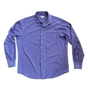 Peter Millar Hills Purple Check Performance Cotton Touch Sport Shirt Sz L EUC